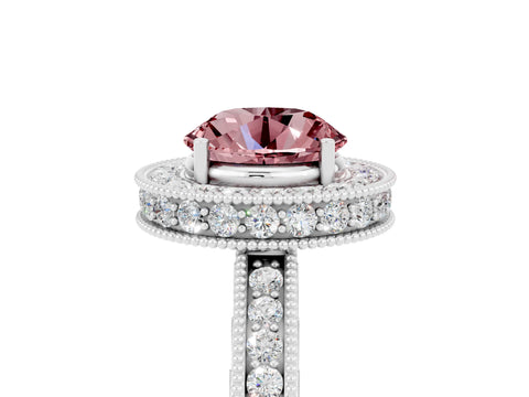 White gold Round Cut Halo Diamond Engagement Ring with Milgrain Pave Band and Four-Prong Setting_5