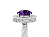 White gold Round Cut Halo Diamond Engagement Ring with Milgrain Pave Band and Four-Prong Setting_5