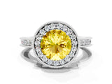 White gold Round Cut Halo Diamond Engagement Ring with Milgrain Pave Band and Four-Prong Setting