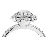 White gold Round Cut Halo Diamond Engagement Ring with Pave Band and Four-Prong Setting_24