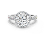 White gold Round Cut Halo Diamond Engagement Ring with Pave Band and Four-Prong Setting_56