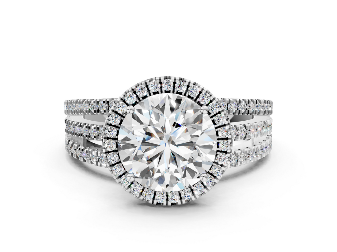 White gold Round Cut Halo Diamond Engagement Ring with Split Shank and Four-Prong Setting_26