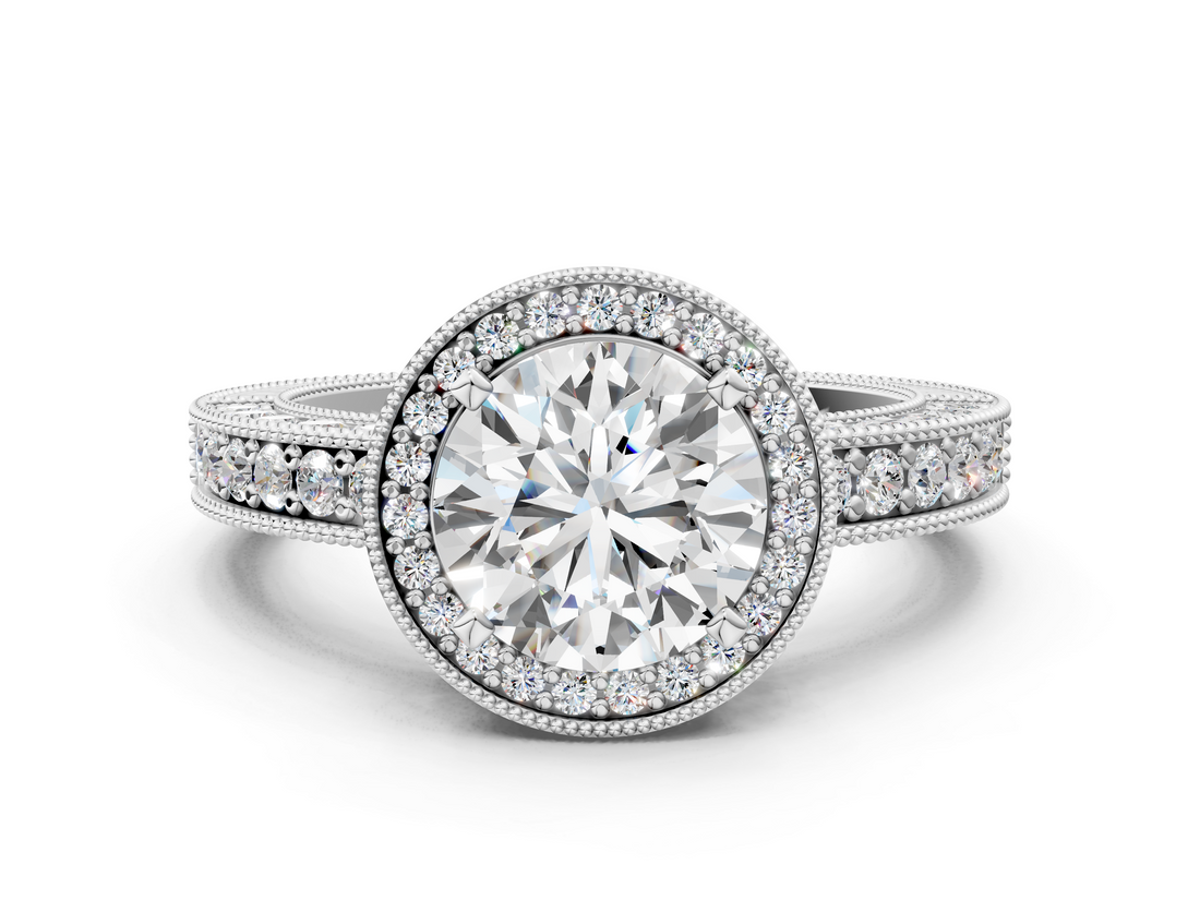 White gold Round Cut Halo Diamond Pave Band Ring with Four-Prong Setting_81