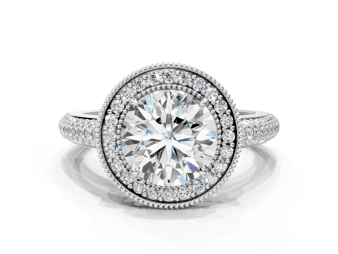 White gold Round Cut Halo Diamond Pave Band with Four-Prong Setting_67