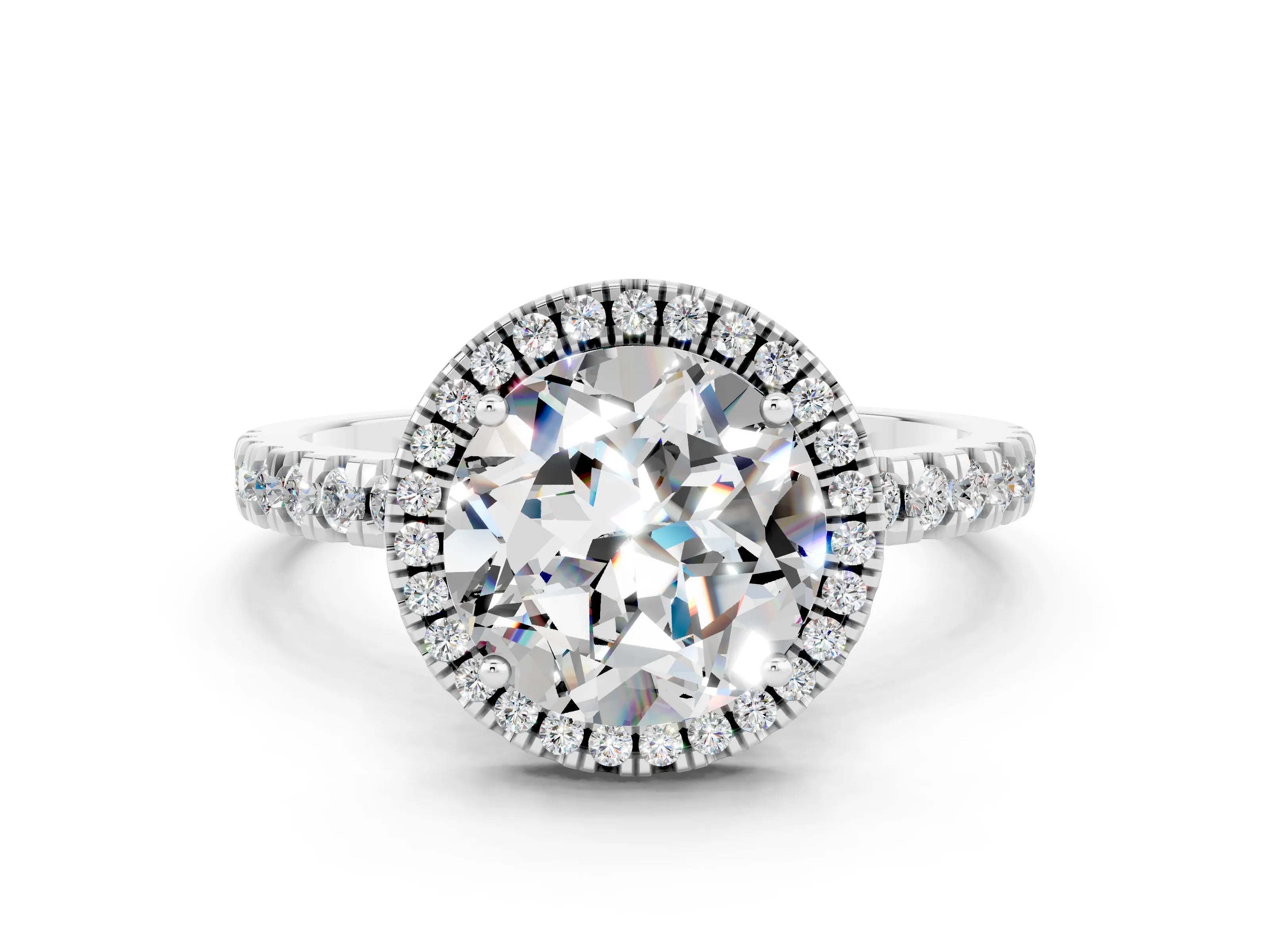 White gold Round Cut Halo Diamond Pave Band with Prong Setting