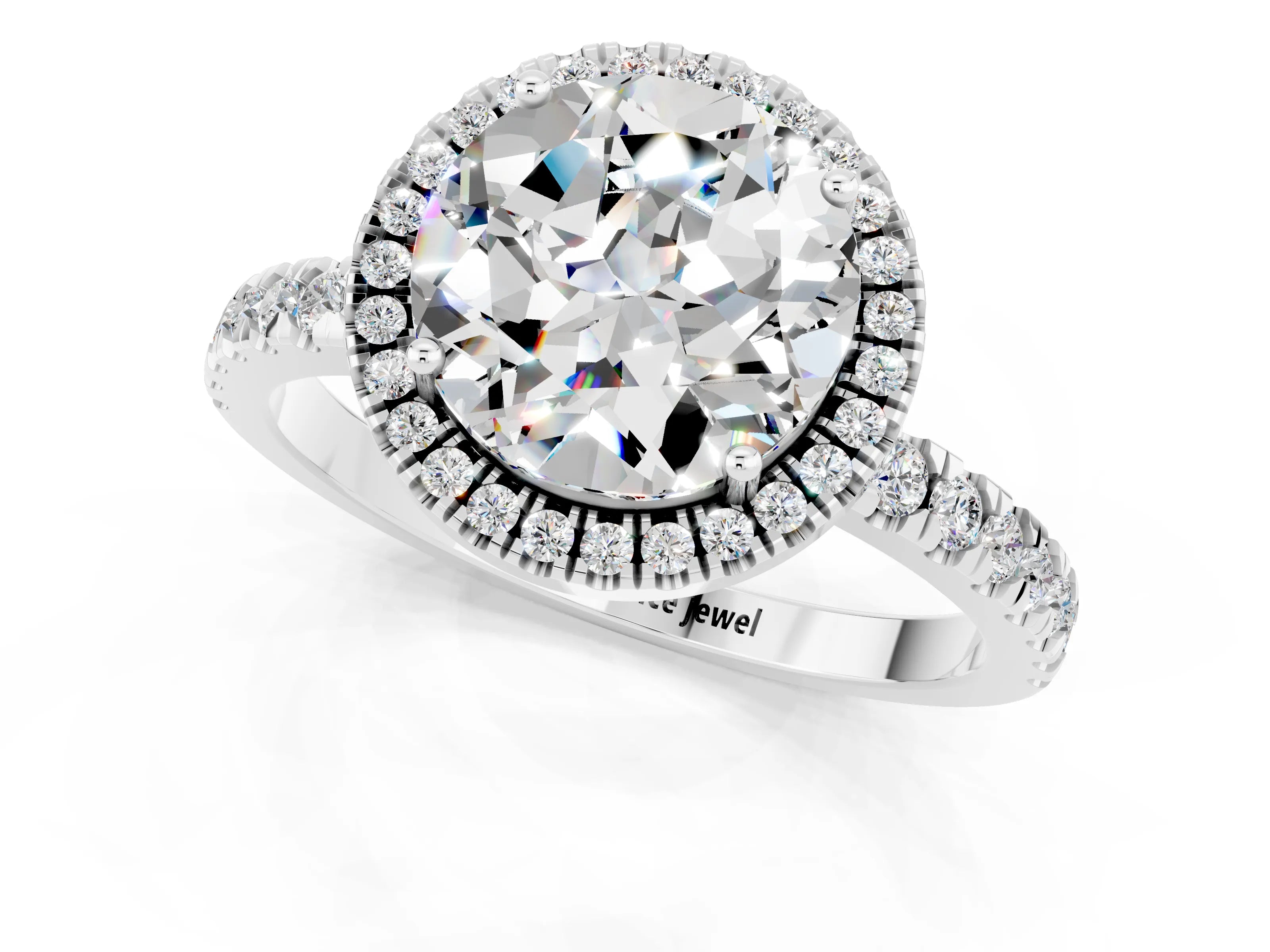 White gold Round Cut Halo Diamond Pave Band with Prong Setting_1