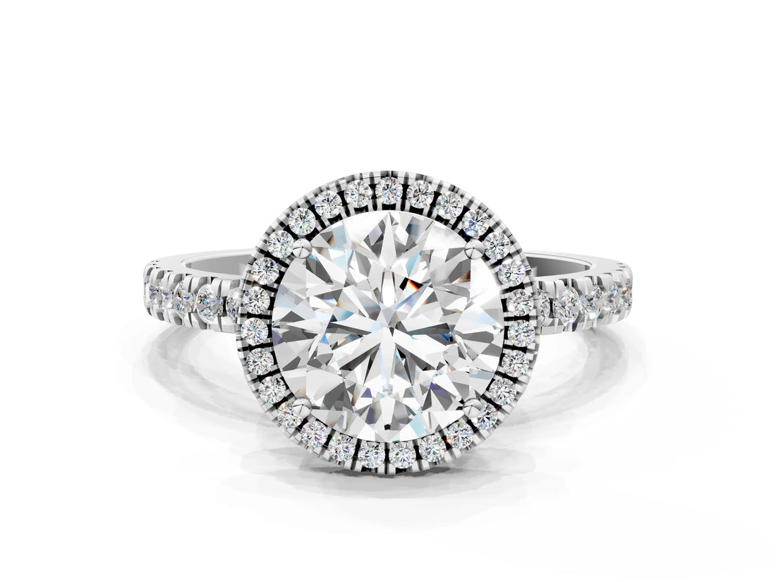 White gold Round Cut Halo Diamond Pave Band with Prong Setting_12