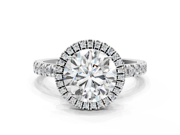 White gold Round Cut Halo Diamond Pave Band with Prong Setting