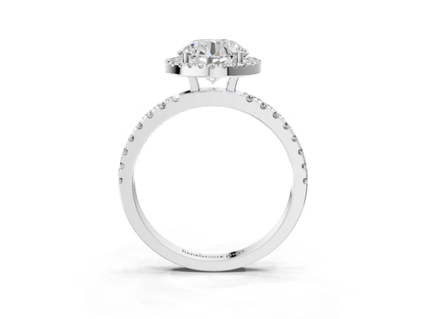 White gold Round Cut Halo Diamond Pave Band with Prong Setting