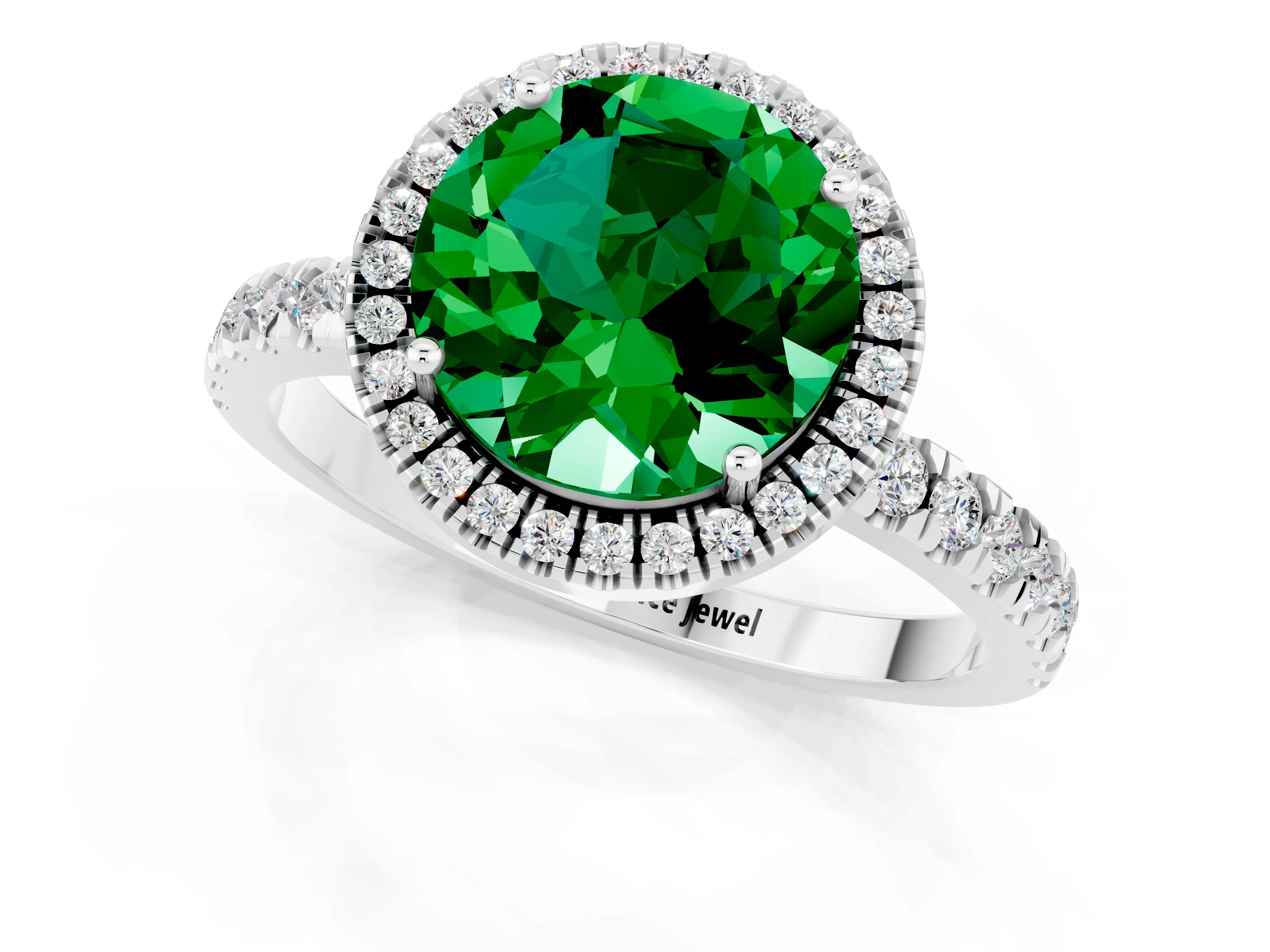 White gold Round Cut Halo Diamond Pave Band with Prong Setting_1