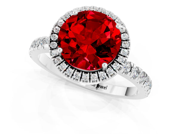 Platinum Round Cut Halo Diamond Pave Band with Prong Setting