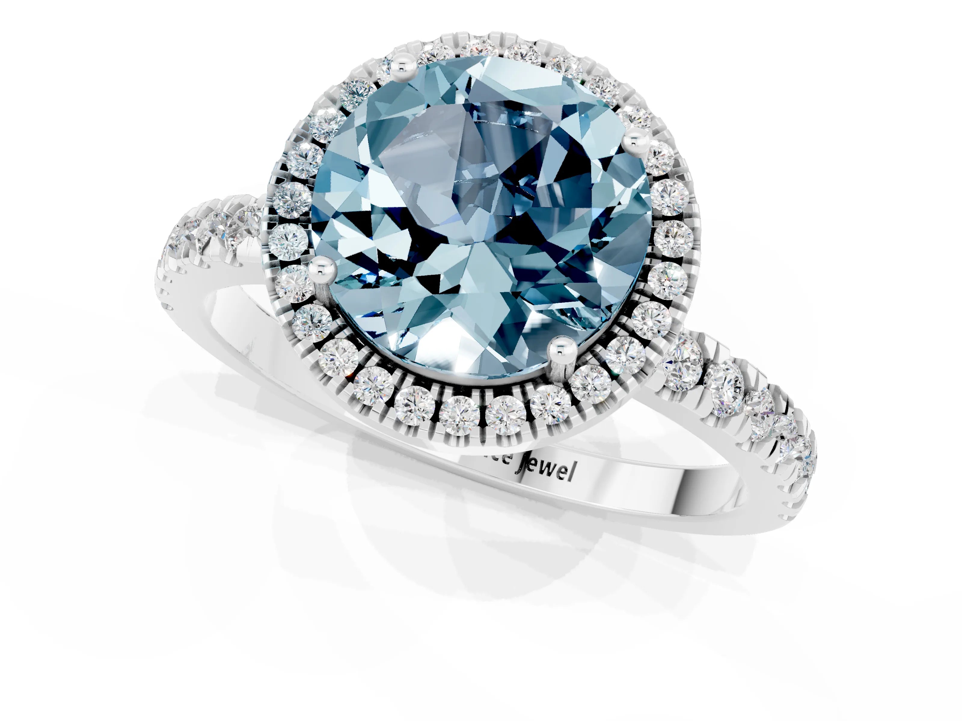 White gold Round Cut Halo Diamond Pave Band with Prong Setting_1