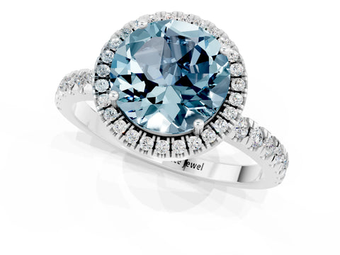 White gold Round Cut Halo Diamond Pave Band with Prong Setting_1