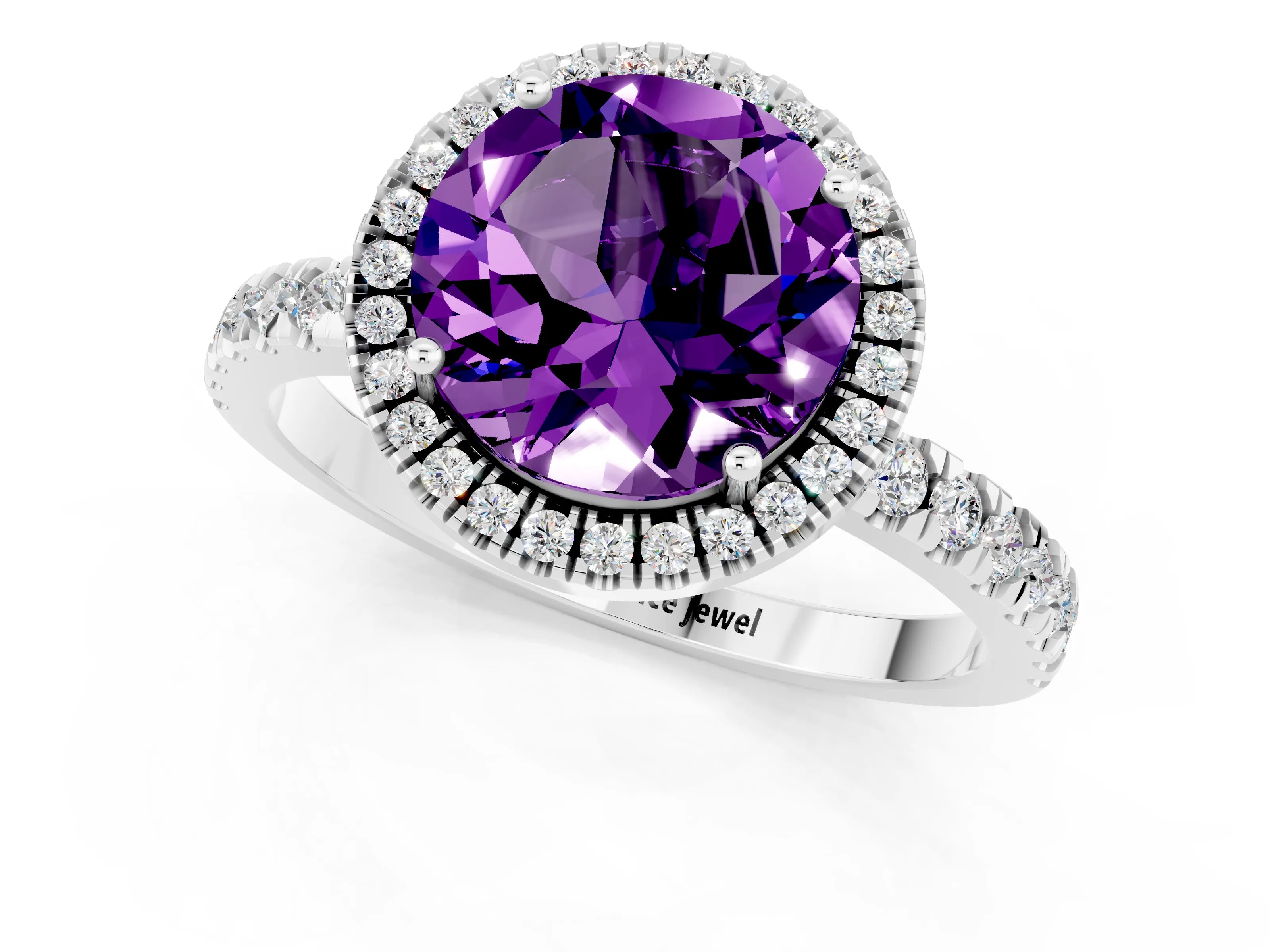 White gold Round Cut Halo Diamond Pave Band with Prong Setting_1
