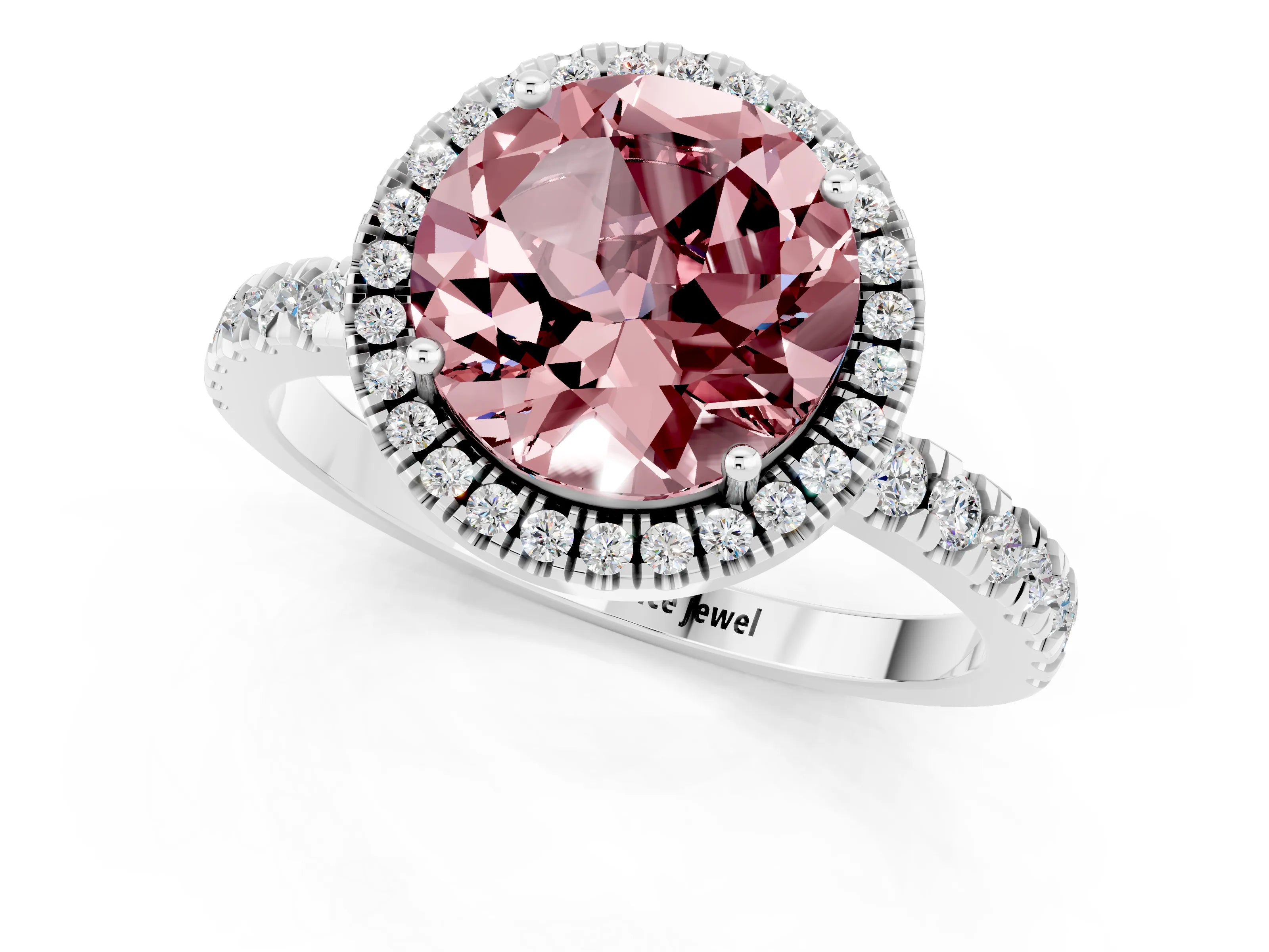 White gold Round Cut Halo Diamond Pave Band with Prong Setting_1