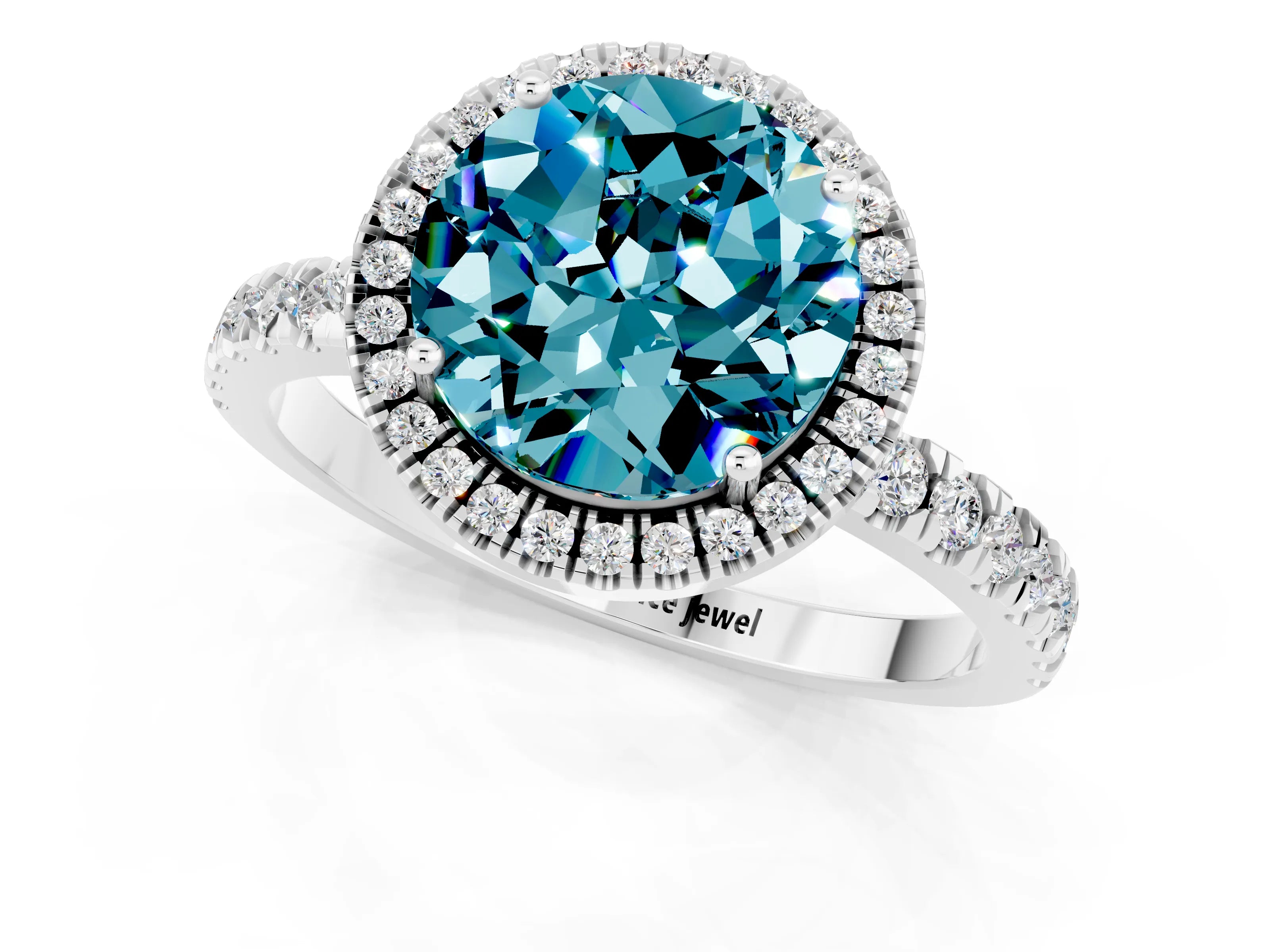 White gold Round Cut Halo Diamond Pave Band with Prong Setting_1