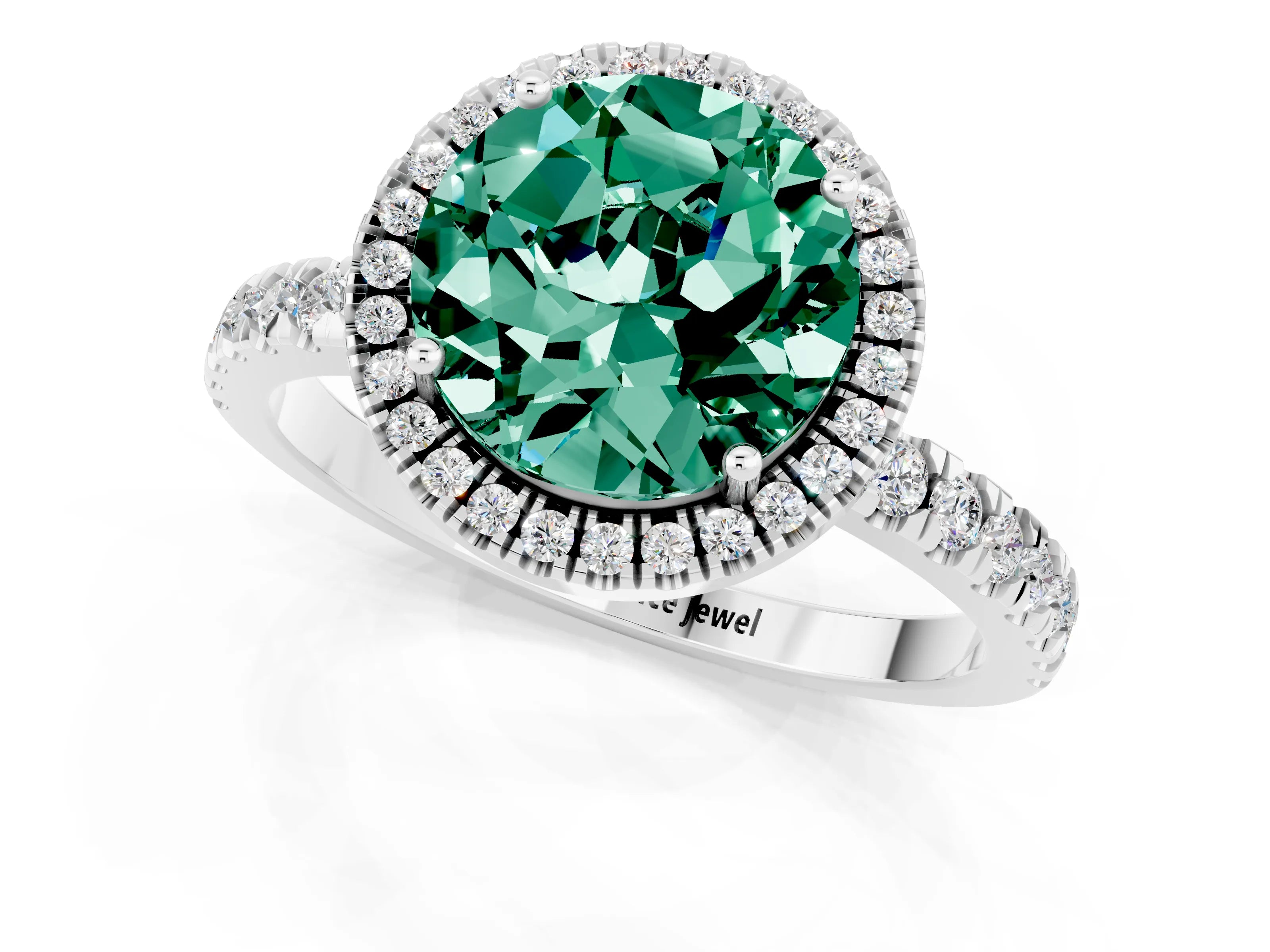 White gold Round Cut Halo Diamond Pave Band with Prong Setting_1