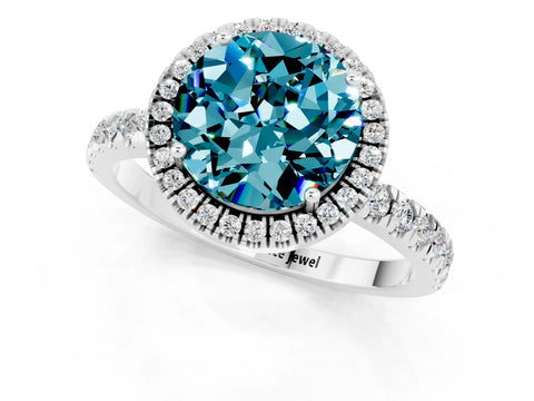 White gold Round Cut Halo Diamond Pave Band with Prong Setting_1