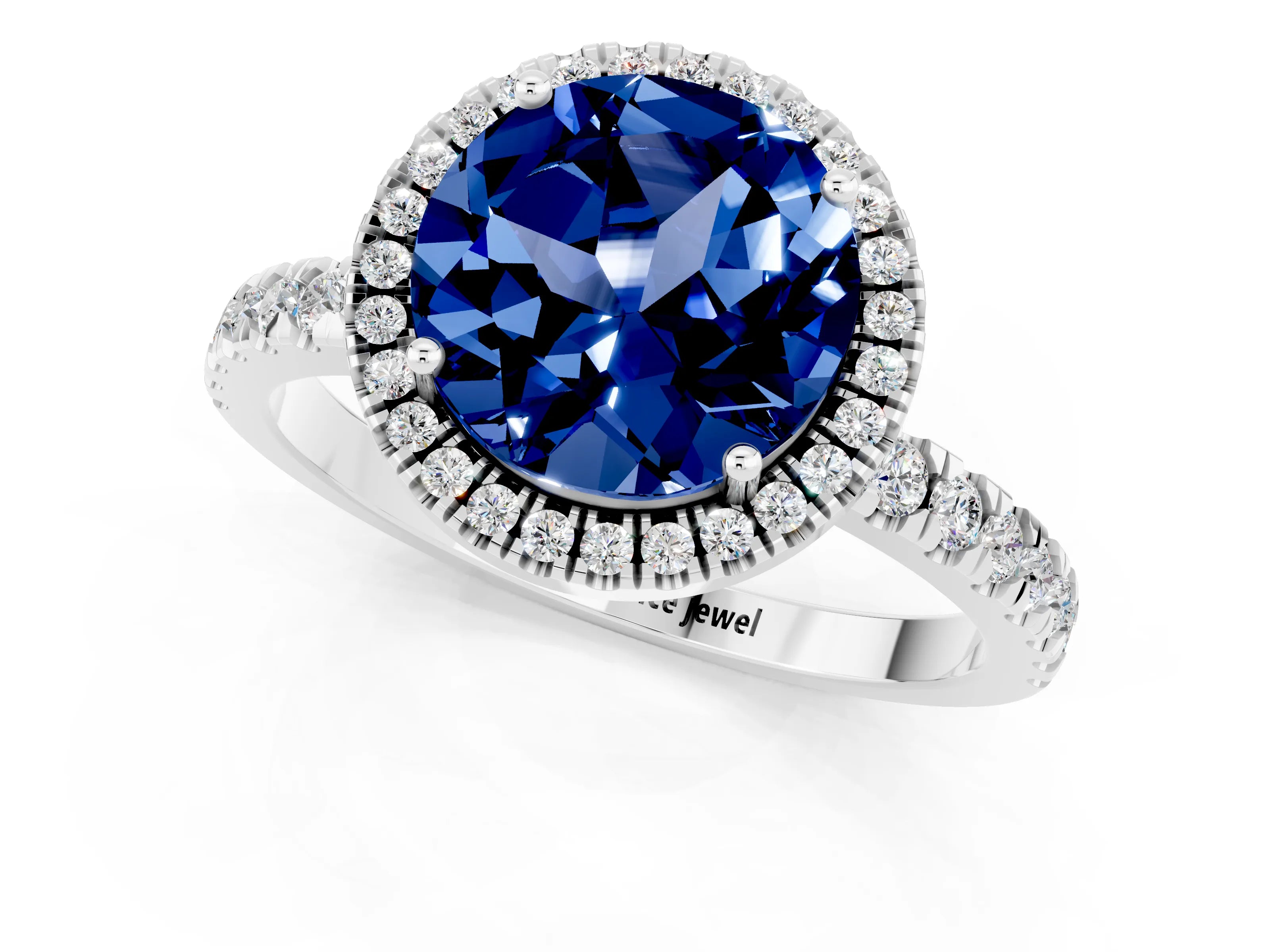 White gold Round Cut Halo Diamond Pave Band with Prong Setting_1