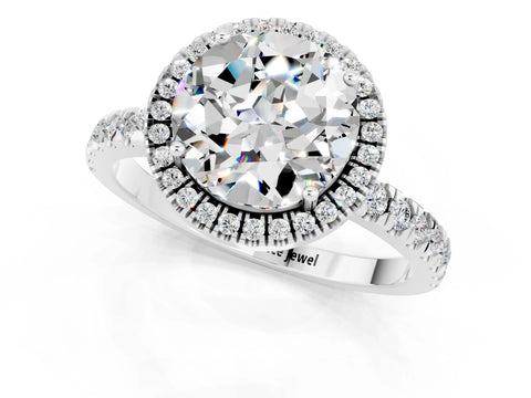 White gold Round Cut Halo Diamond Pave Band with Prong Setting_1