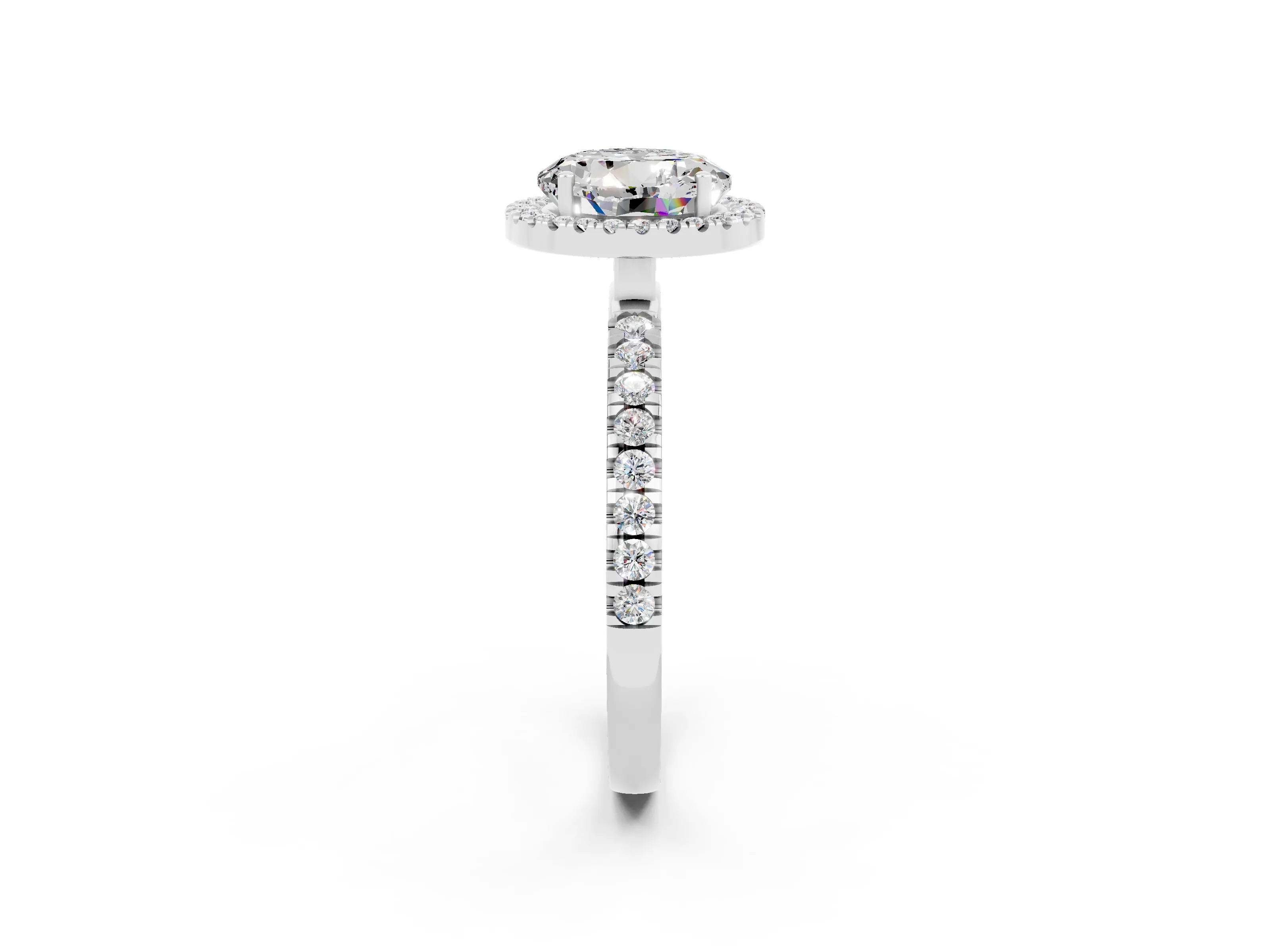 White gold Round Cut Halo Diamond Pave Band with Prong Setting_2