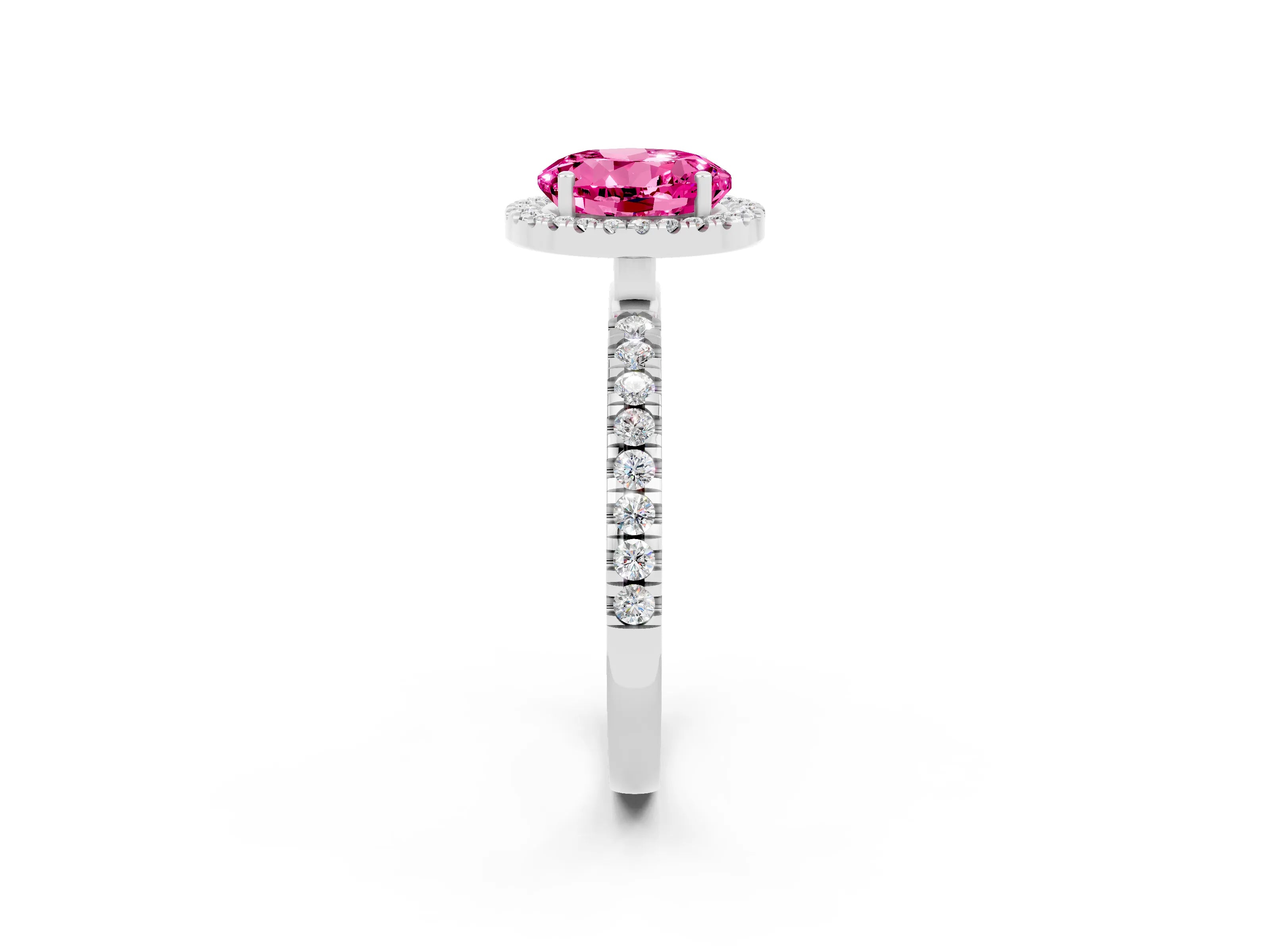 White gold Round Cut Halo Diamond Pave Band with Prong Setting_2