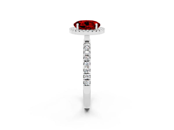 Silver Round Cut Halo Diamond Pave Band with Prong Setting