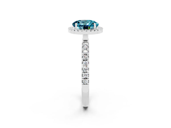 Silver Round Cut Halo Diamond Pave Band with Prong Setting