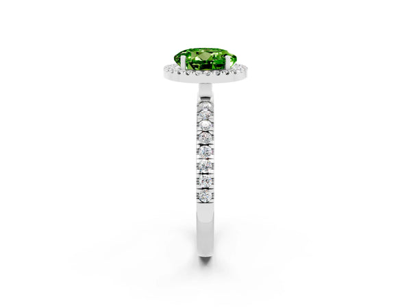Silver Round Cut Halo Diamond Pave Band with Prong Setting