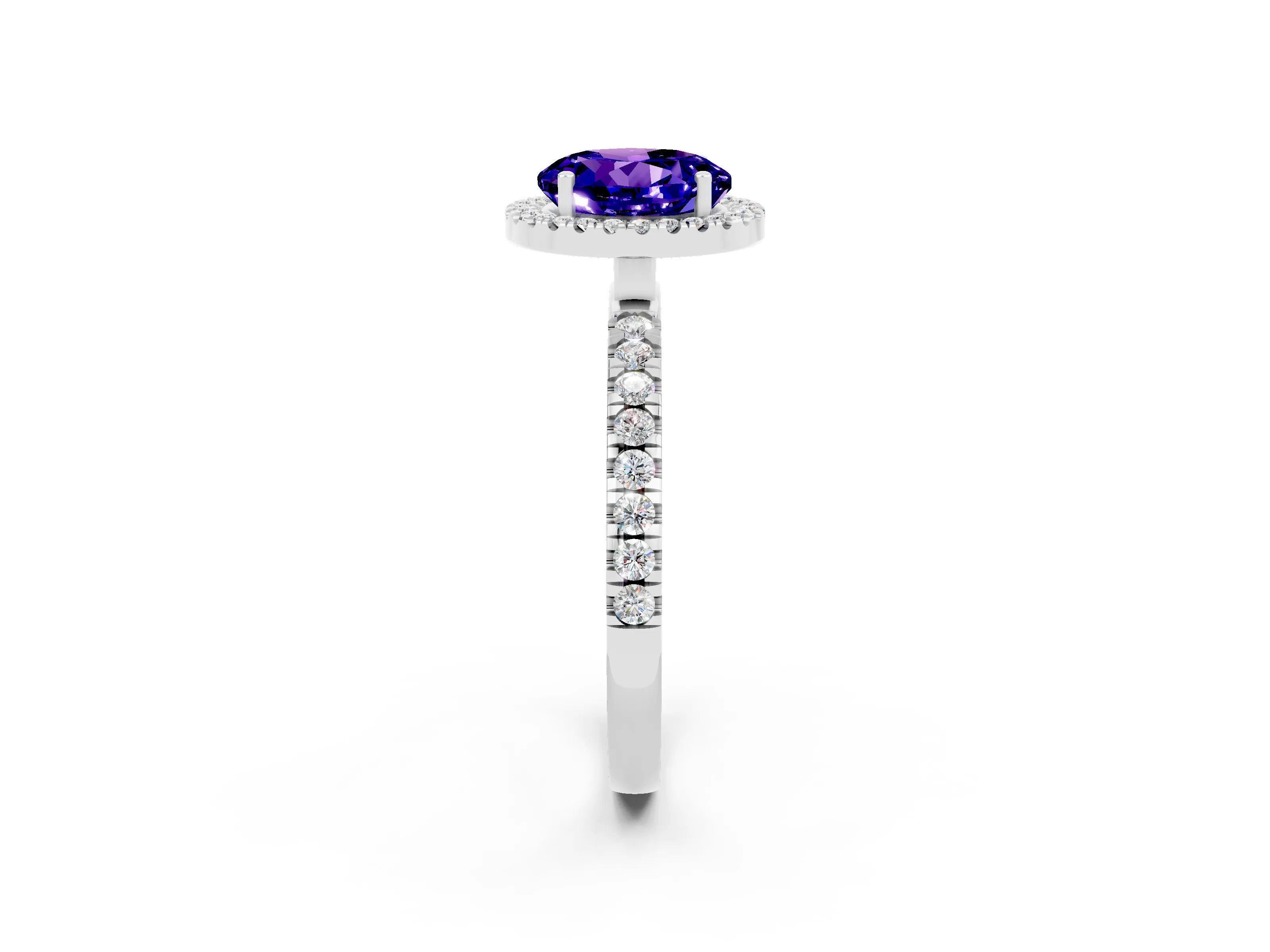 White gold Round Cut Halo Diamond Pave Band with Prong Setting_2