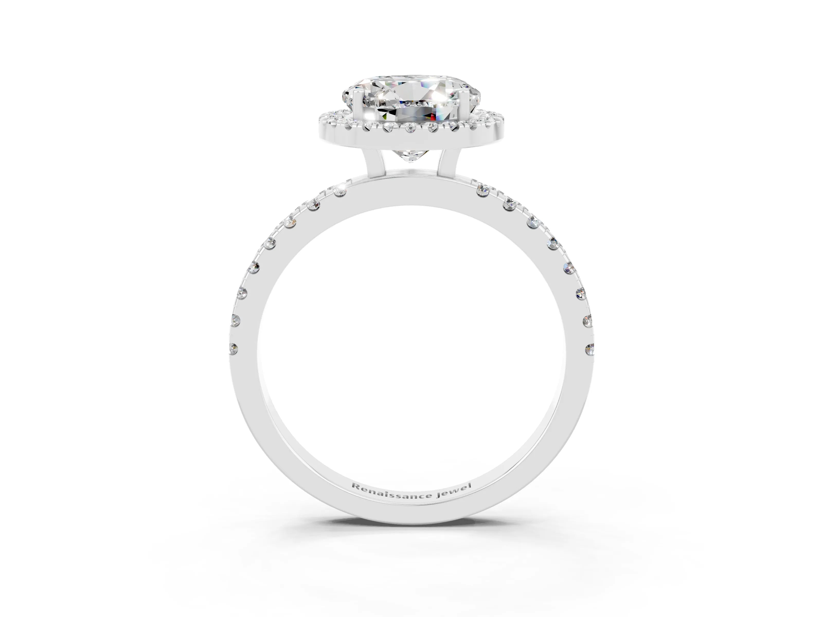 White gold Round Cut Halo Diamond Pave Band with Prong Setting_3