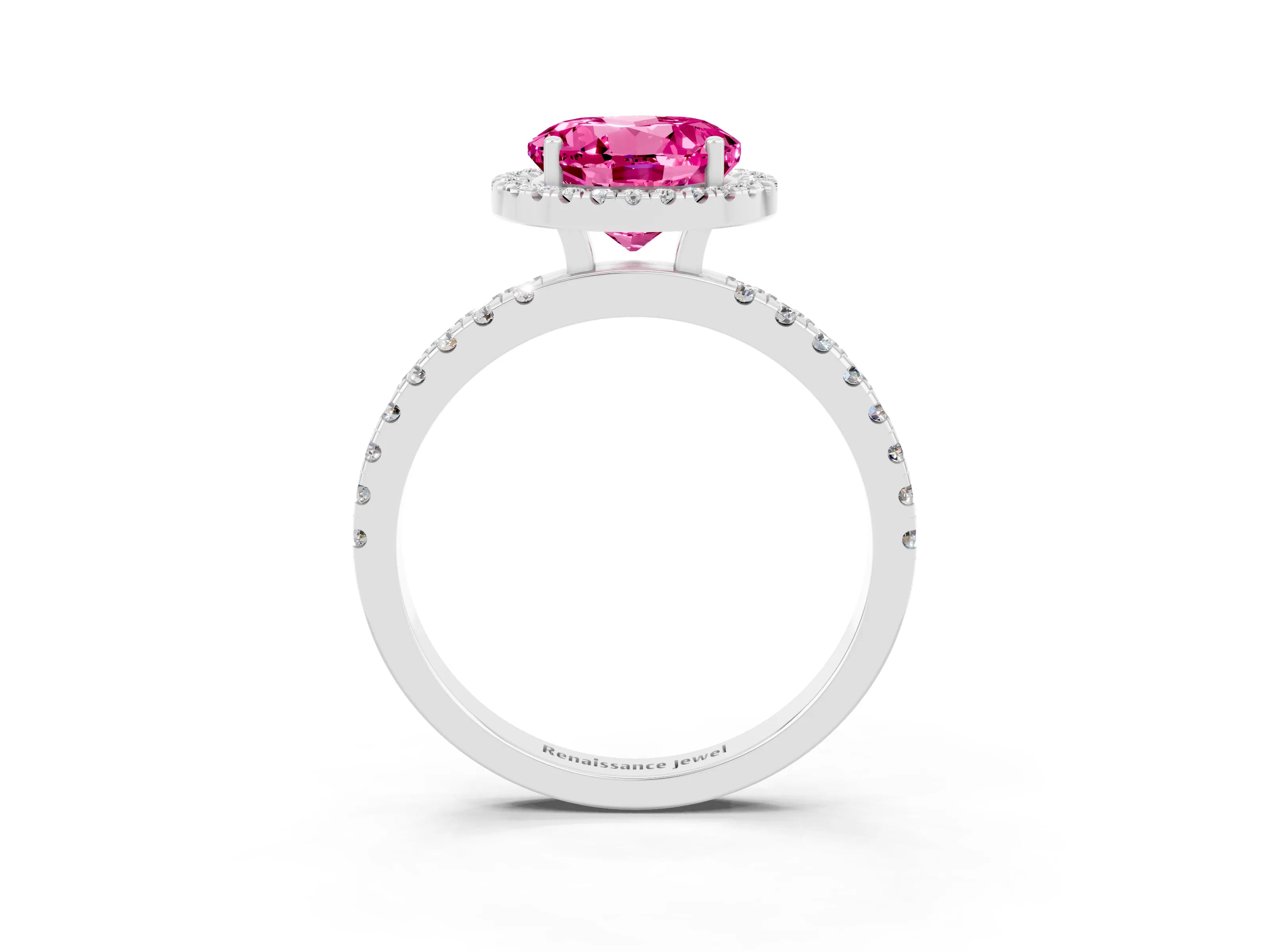 White gold Round Cut Halo Diamond Pave Band with Prong Setting_3