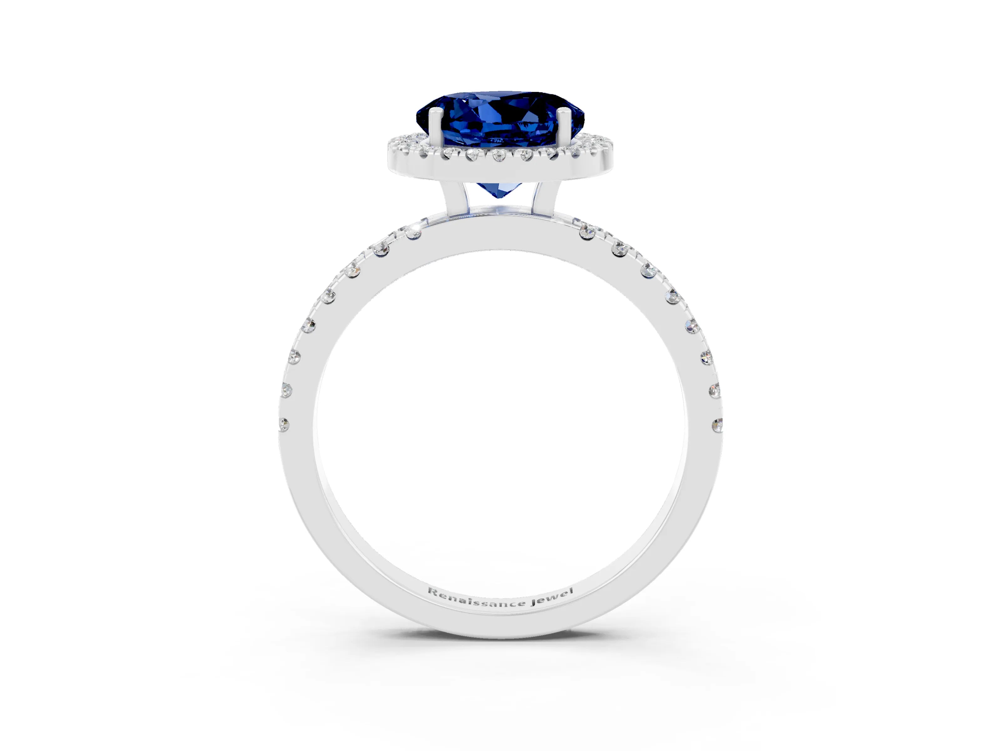 White gold Round Cut Halo Diamond Pave Band with Prong Setting_3