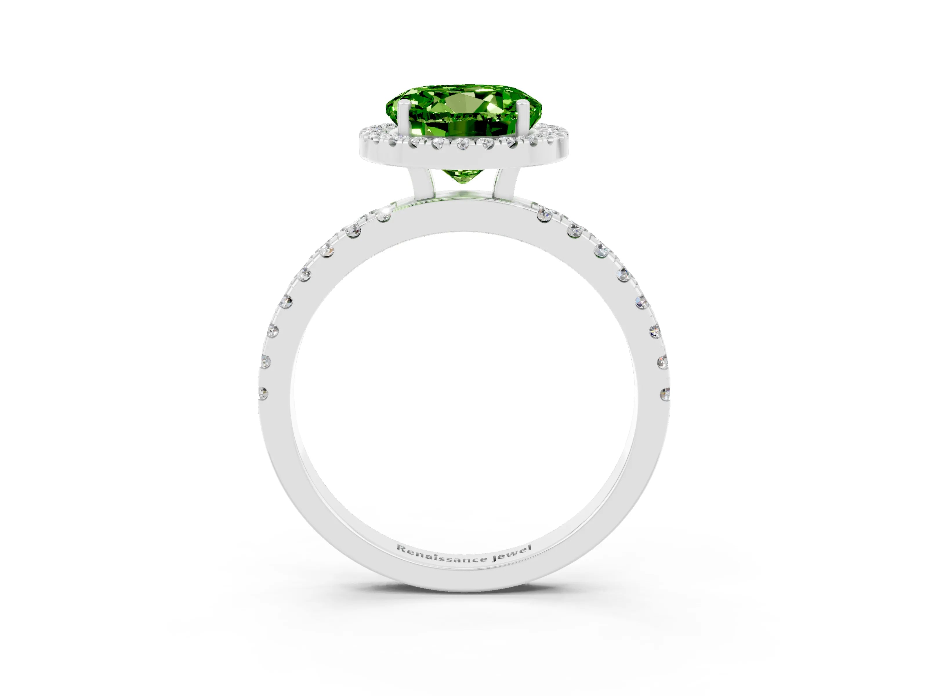 White gold Round Cut Halo Diamond Pave Band with Prong Setting_3