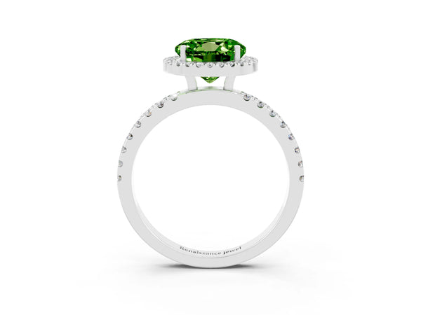 Silver Round Cut Halo Diamond Pave Band with Prong Setting