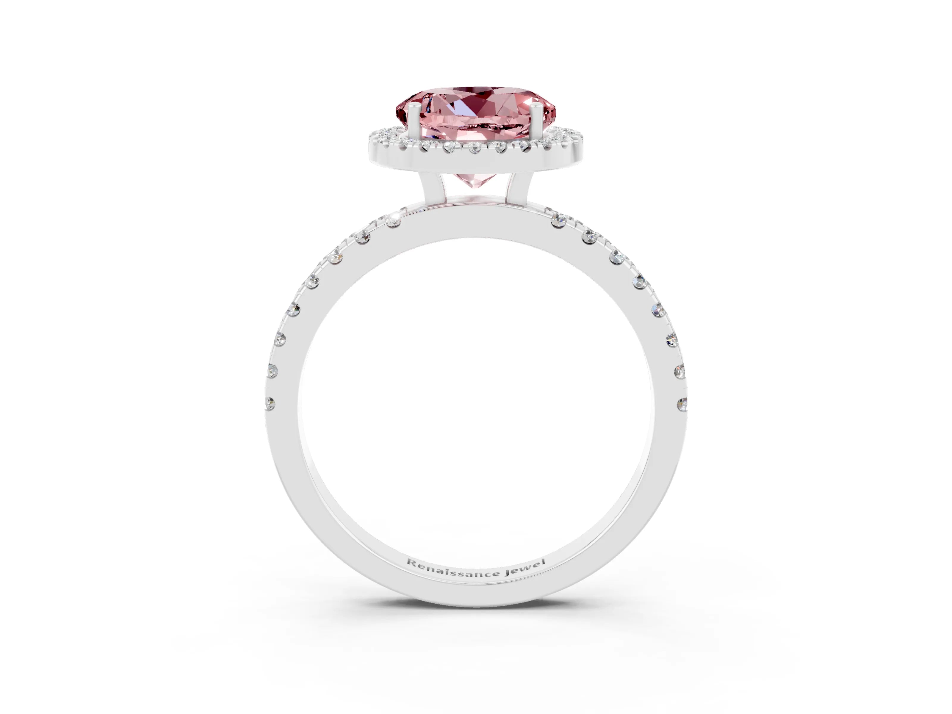 White gold Round Cut Halo Diamond Pave Band with Prong Setting_3