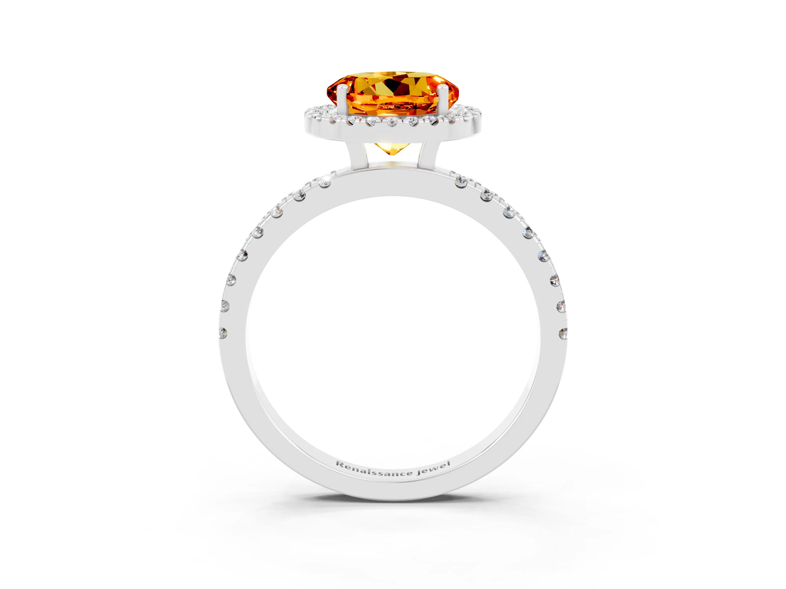 White gold Round Cut Halo Diamond Pave Band with Prong Setting_3