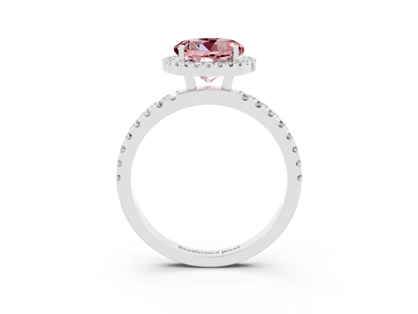White gold Round Cut Halo Diamond Pave Band with Prong Setting