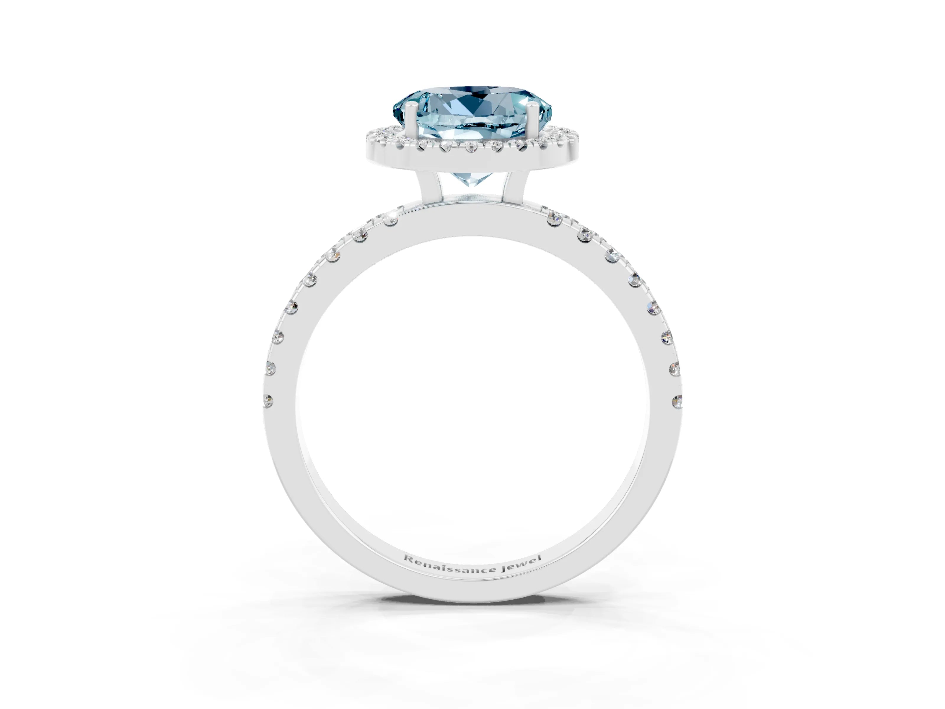White gold Round Cut Halo Diamond Pave Band with Prong Setting_3