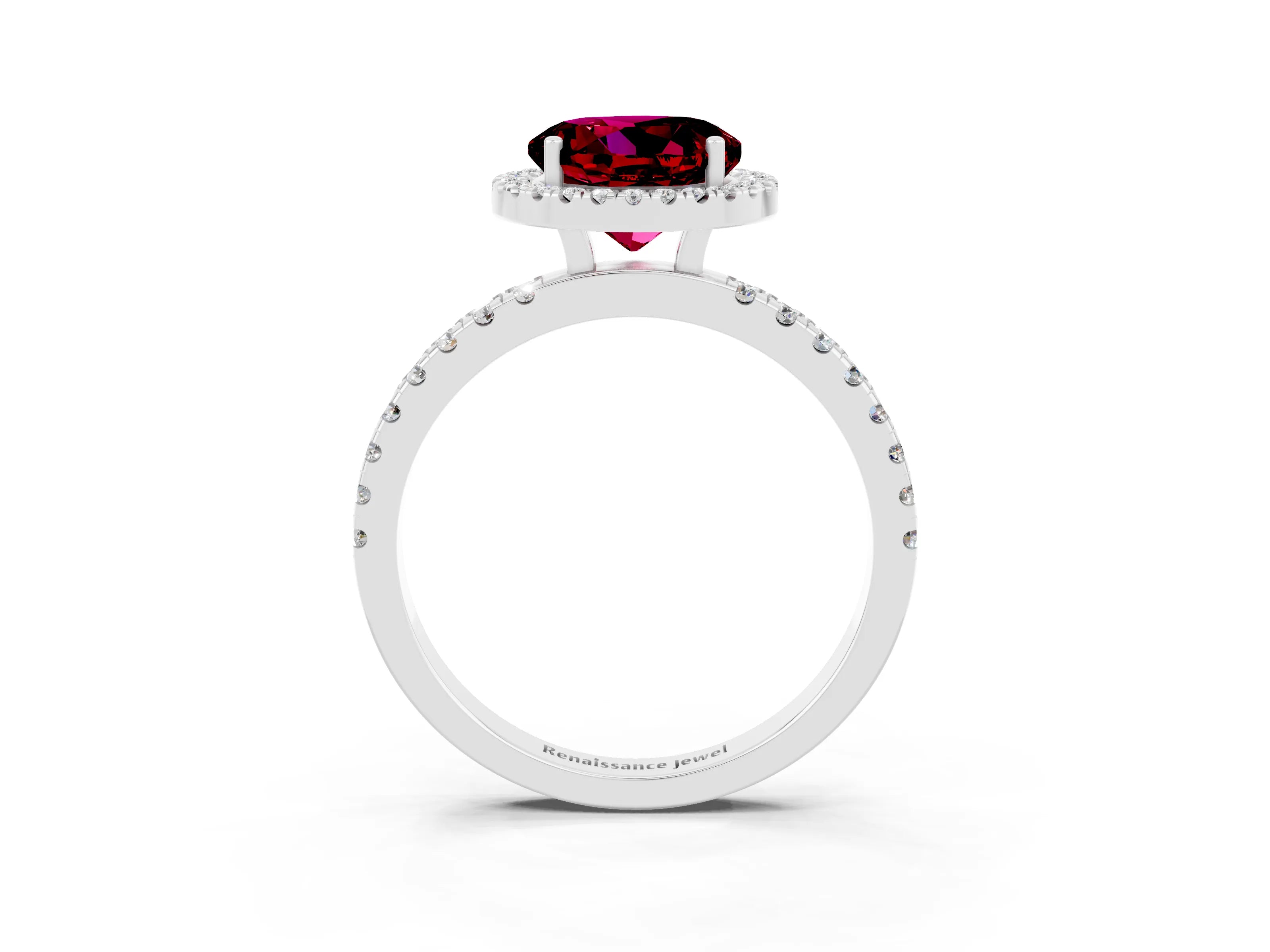 White gold Round Cut Halo Diamond Pave Band with Prong Setting_3