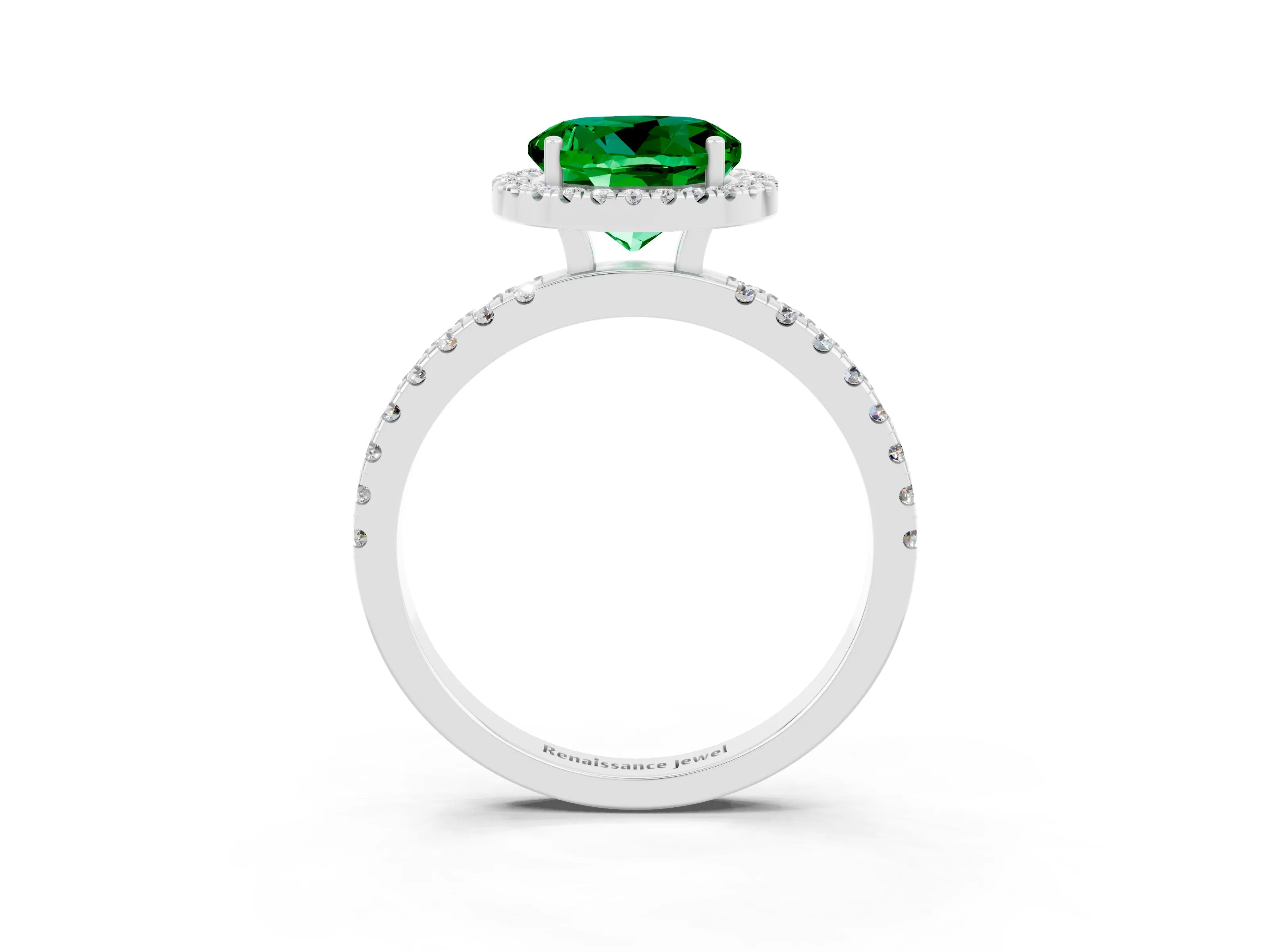 White gold Round Cut Halo Diamond Pave Band with Prong Setting_3