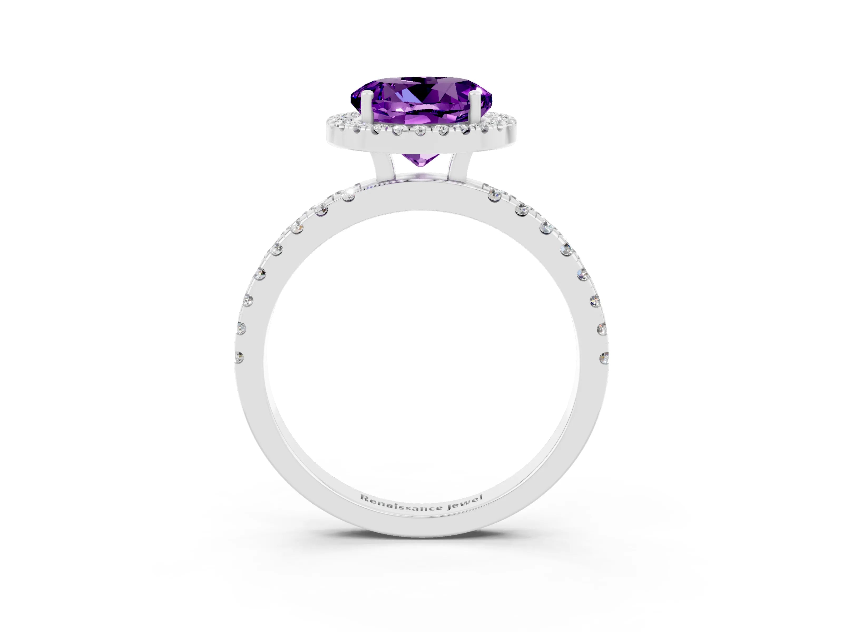 White gold Round Cut Halo Diamond Pave Band with Prong Setting_3