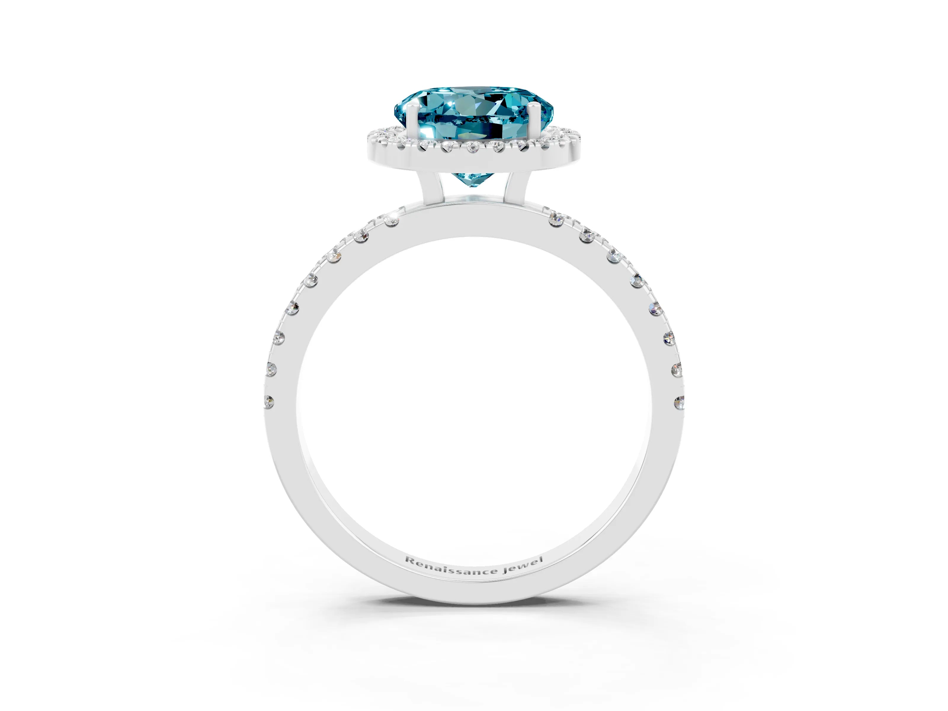 White gold Round Cut Halo Diamond Pave Band with Prong Setting_3