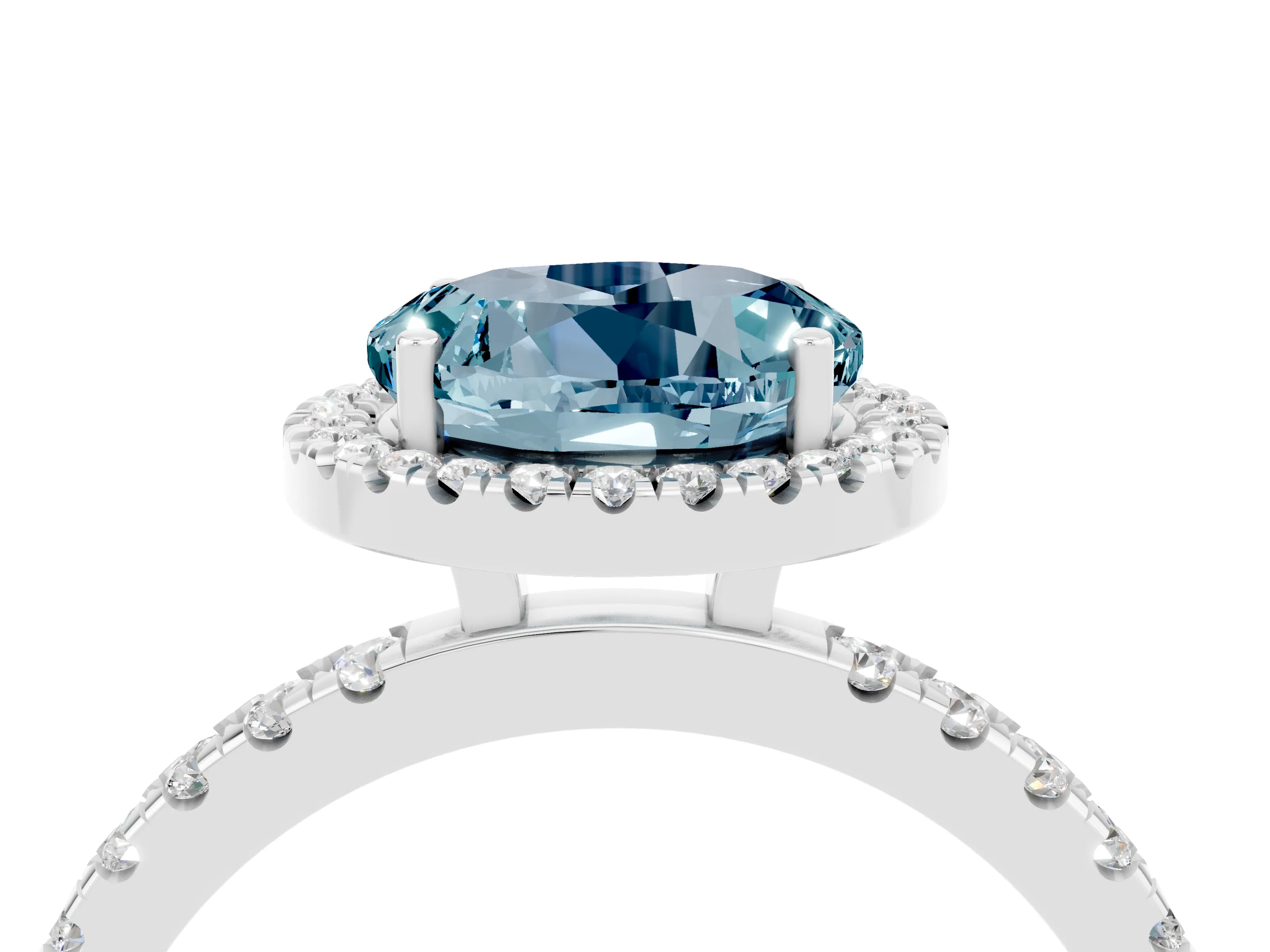 White gold Round Cut Halo Diamond Pave Band with Prong Setting_4
