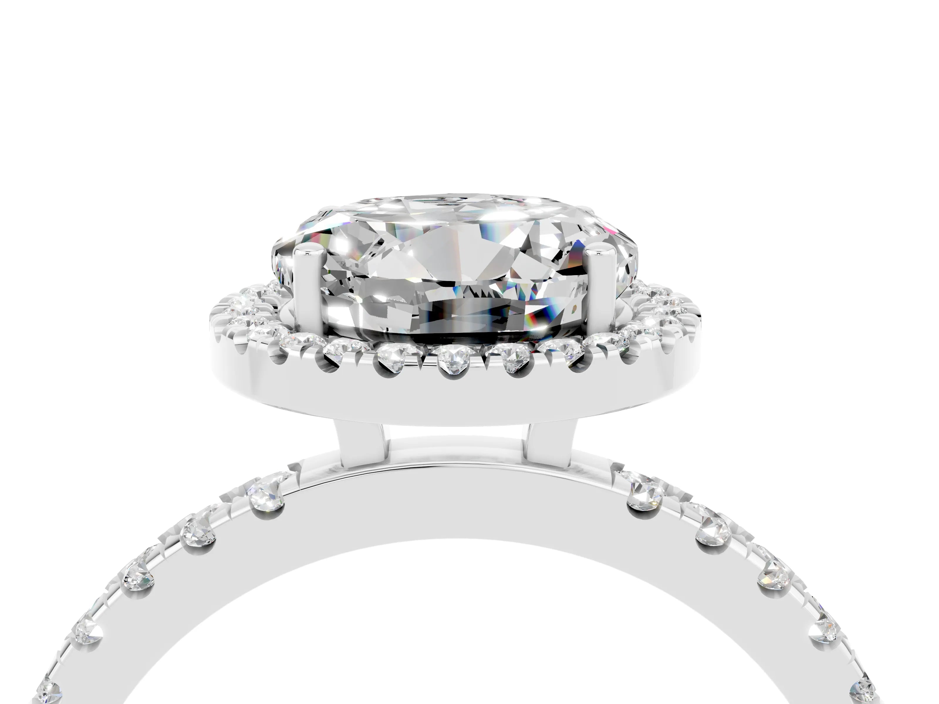 White gold Round Cut Halo Diamond Pave Band with Prong Setting_4