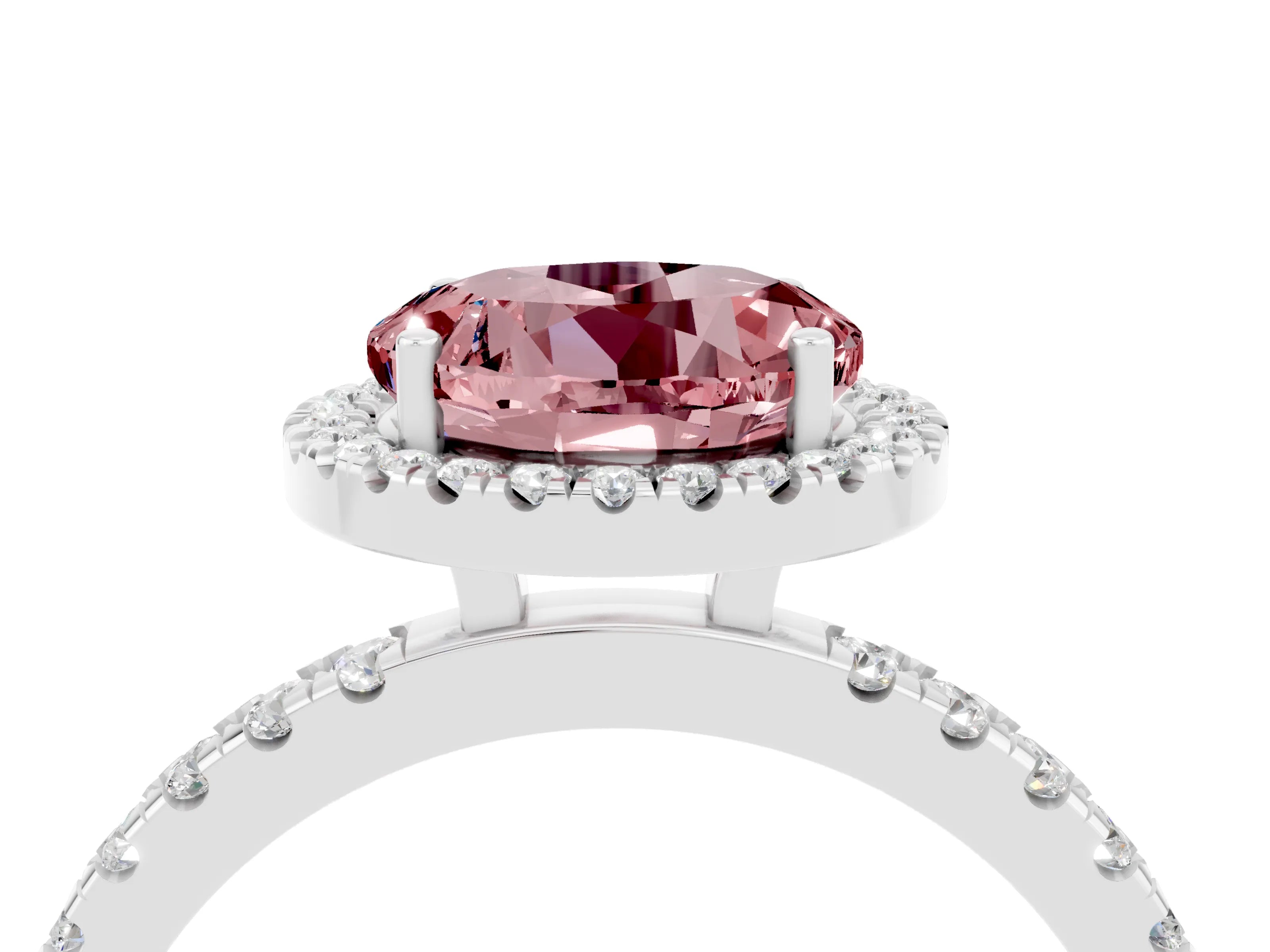 White gold Round Cut Halo Diamond Pave Band with Prong Setting_4