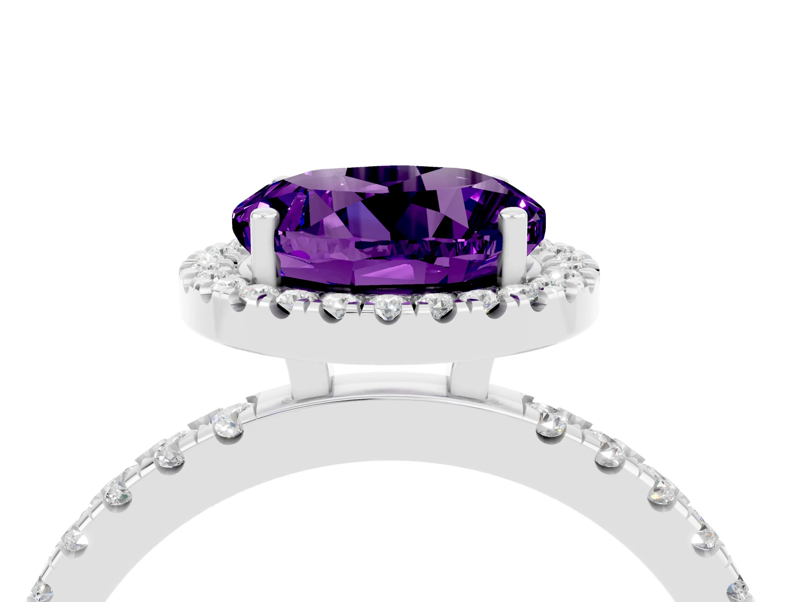 White gold Round Cut Halo Diamond Pave Band with Prong Setting_4
