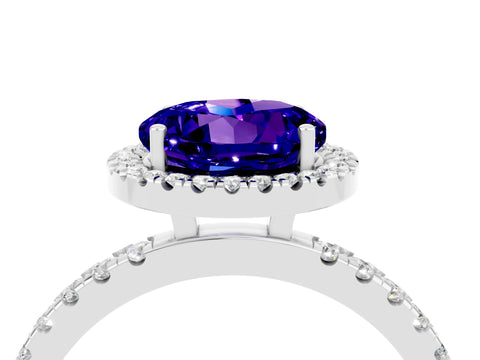 White gold Round Cut Halo Diamond Pave Band with Prong Setting_4