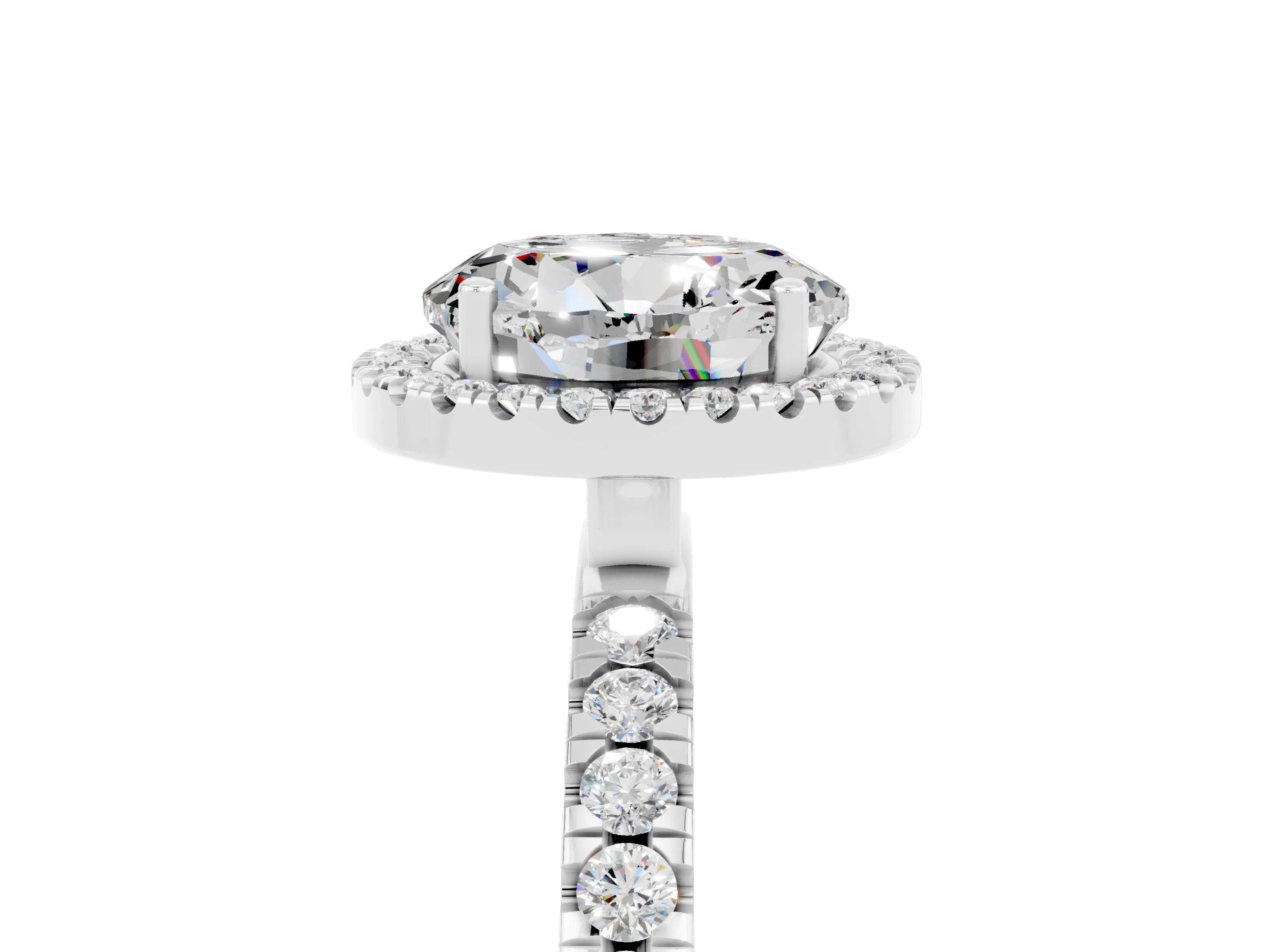 White gold Round Cut Halo Diamond Pave Band with Prong Setting_5