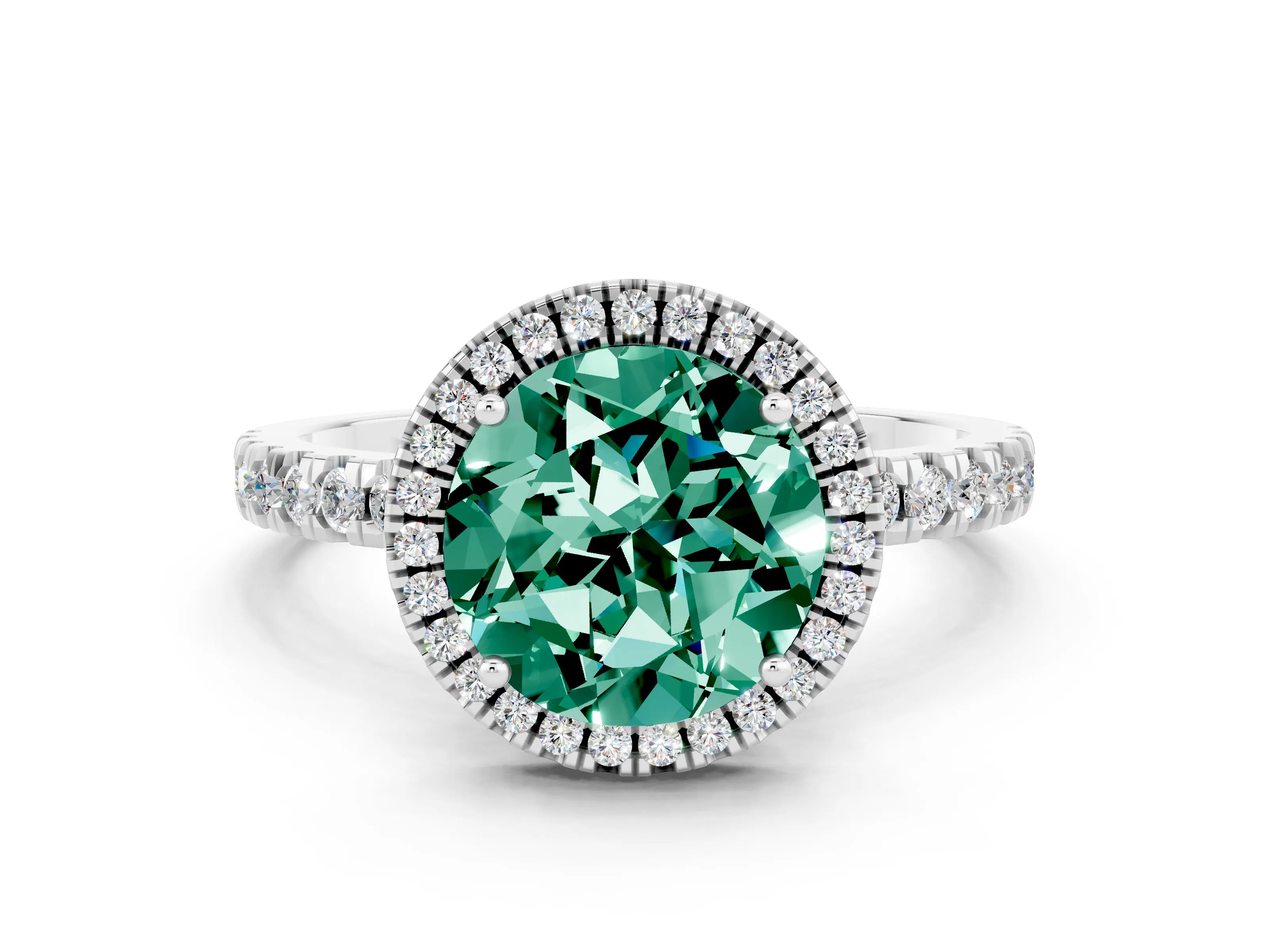 White gold Round Cut Halo Diamond Pave Band with Prong Setting